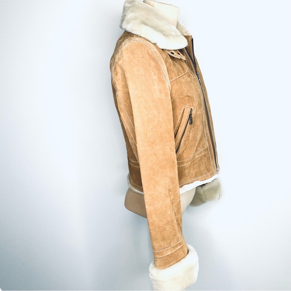 FREE PEOPLE Wilson’s Leather Penney Lane choker collar bomber jacket brown S - Picture 3 of 10